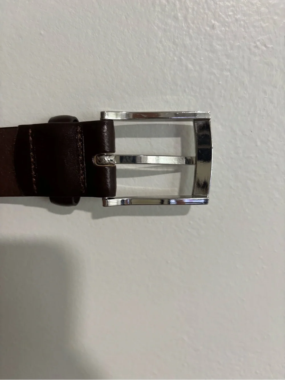 H&M Men's Dark Brown Leather Belt with Silver Buckle
